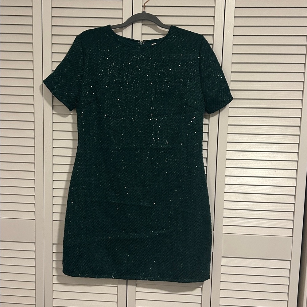 She + Sky Green Sequin Tweed Mini Dress NWT LARGE - Picture 3 of 7